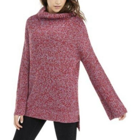 J.Crew Oversized Wool Blend Chunky Cable Knit Turtleneck High Low Sweater S Red - Picture 1 of 15